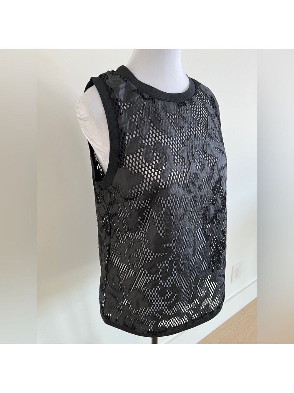COSTER COPENHAGEN Black Sleeveless Mesh Tank Top Floral Whimsigoth Edgy Layer